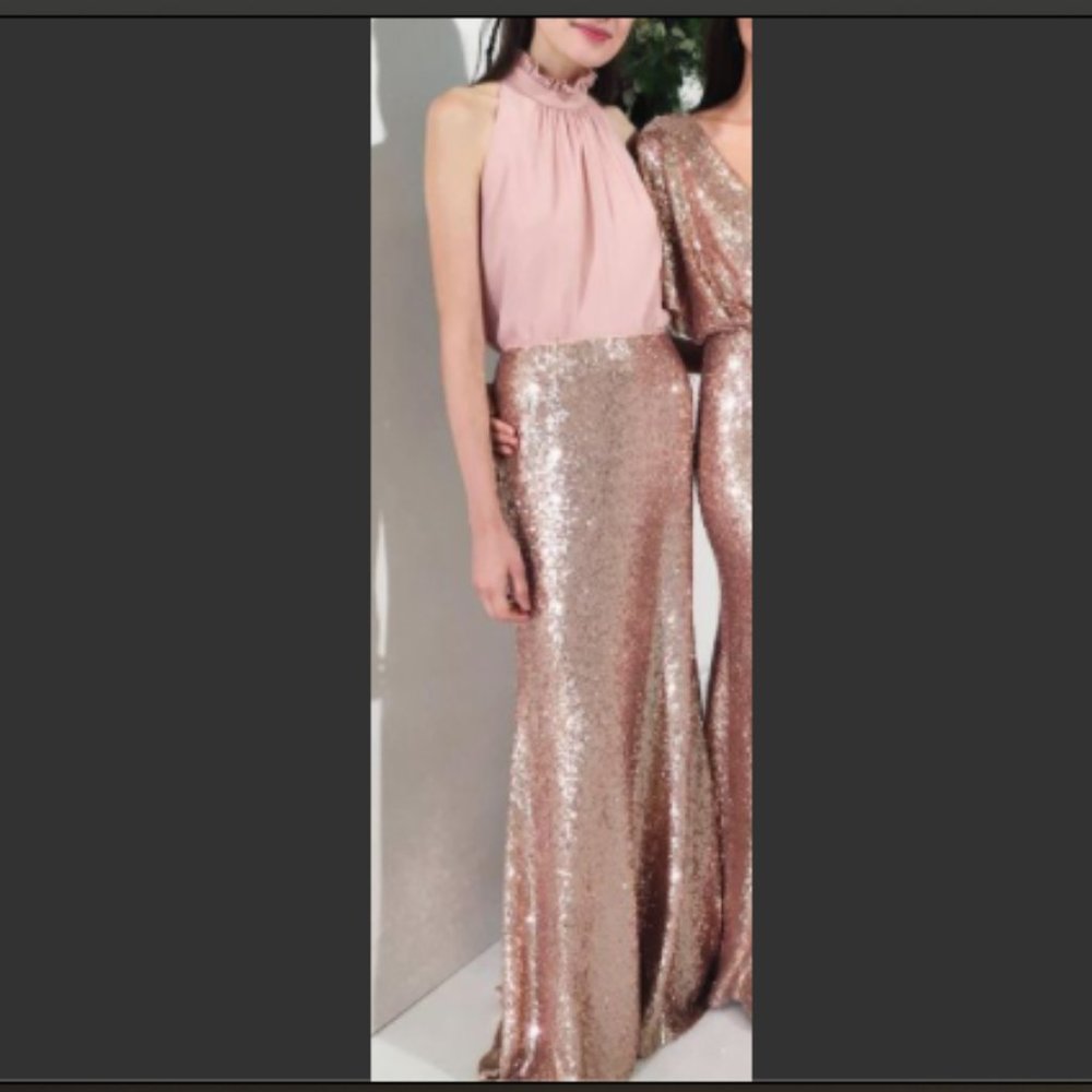 Rose gold sequined bridesmaid maxi skirt